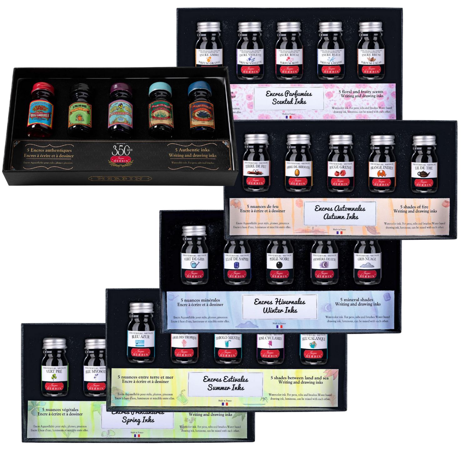 Produktfoto zu den 5er-Tintensets von Jacques Herbin / Product photo of Jacques Herbin's 5-color ink sets